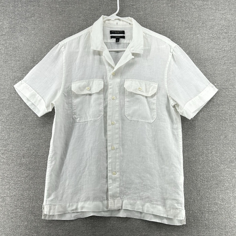 Banana Republic White Short-Sleeve Linen Camp Shirt